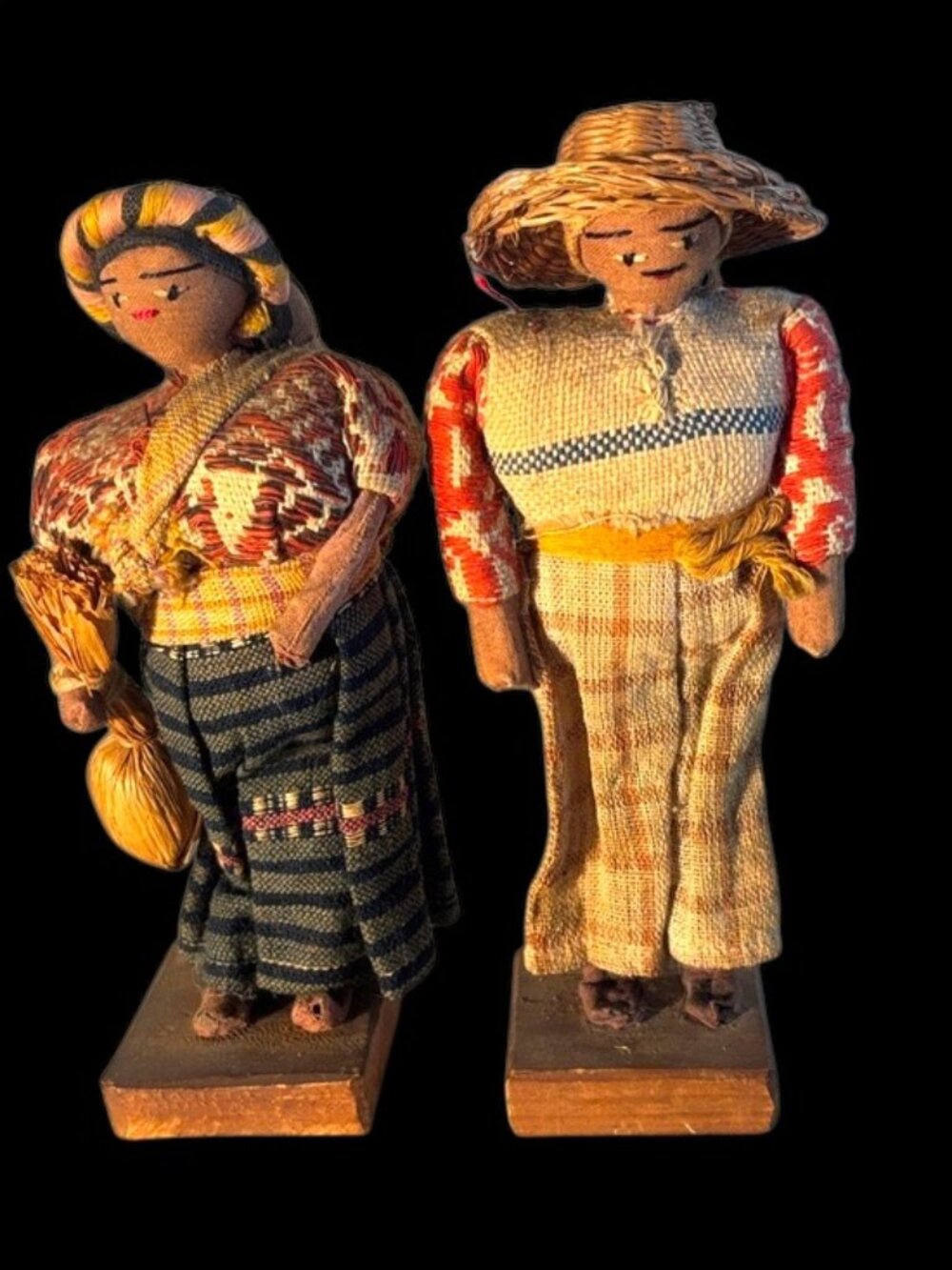 Vintage Handmade Guatemalan (Mayan) Folk Art Cloth Dolls-Pair